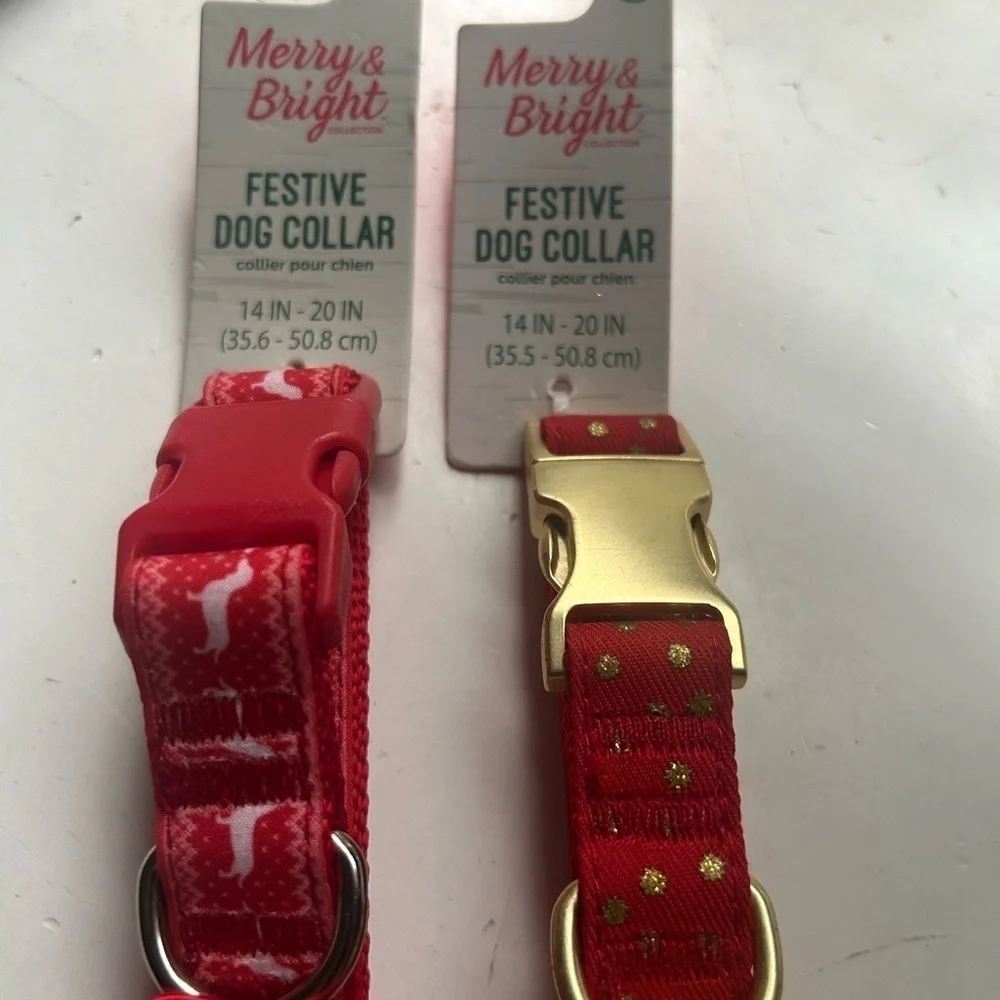 NWT Set Of Two Merry and Bright Festive Dog Collar Size M